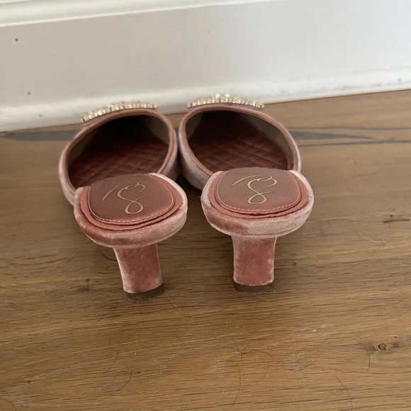 Sam Edelman Pink Velvet Mule Heels with Crystal Buckles - Picture 2 of 3